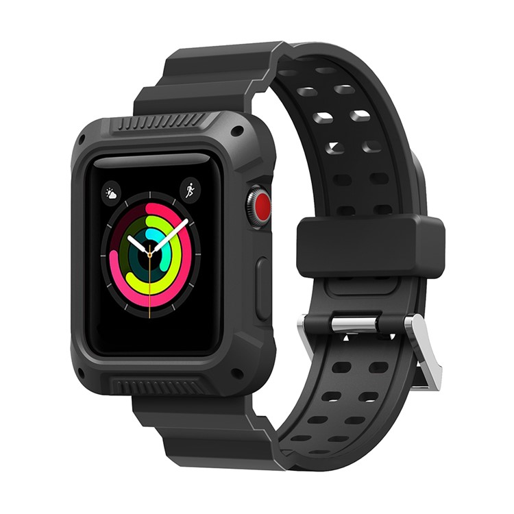 Soft Silicone Watch Strap + Watch Frame for Apple Watch Series 4 44mm - Black-3