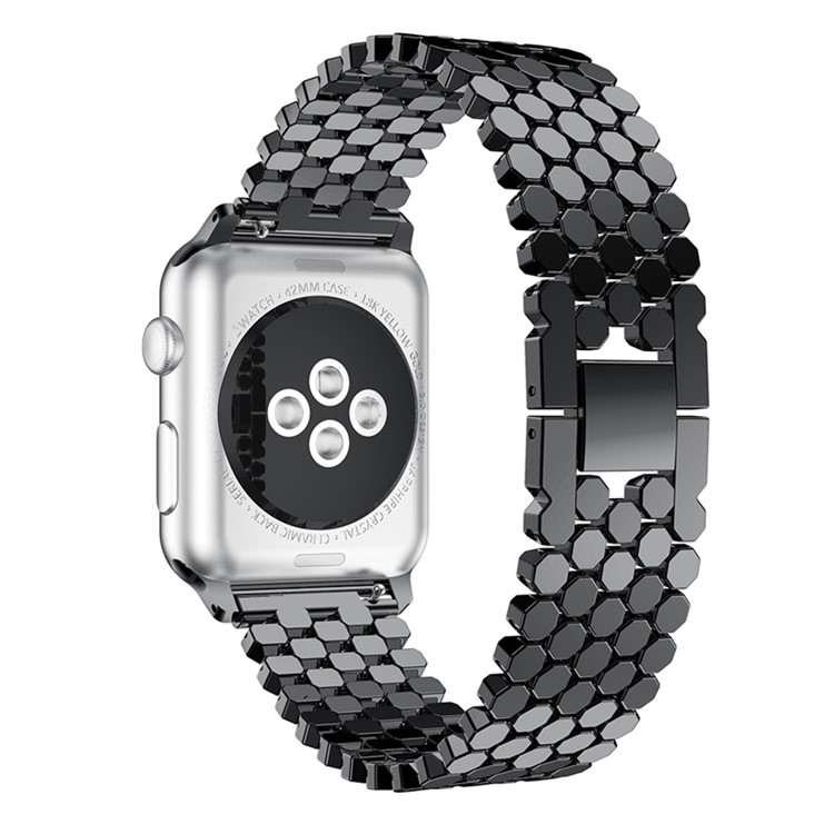 XINCUCO D-Button Buckle Stainless Steel Fish Scale Shape Watch Band for Apple Watch Series 4 40mm / Series 3 2 1 38mm - Black-3