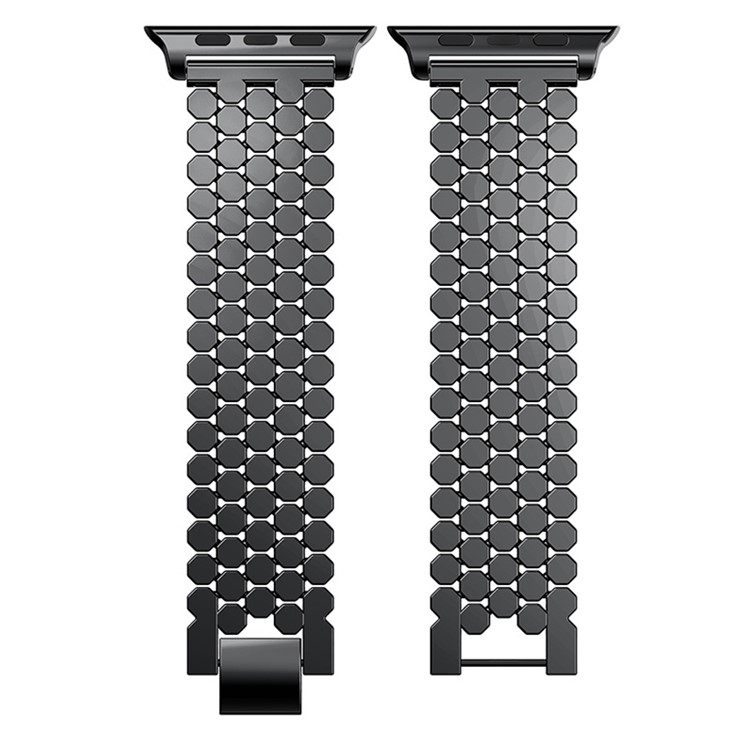 XINCUCO D-Button Buckle Stainless Steel Fish Scale Shape Watch Band for Apple Watch Series 4 40mm / Series 3 2 1 38mm - Black-4