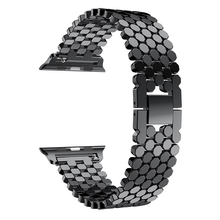 XINCUCO D-Button Buckle Stainless Steel Fish Scale Shape Wristwatch Band for Apple Watch Series 4 44mm / Series 3 2 1 42mm - Black-1