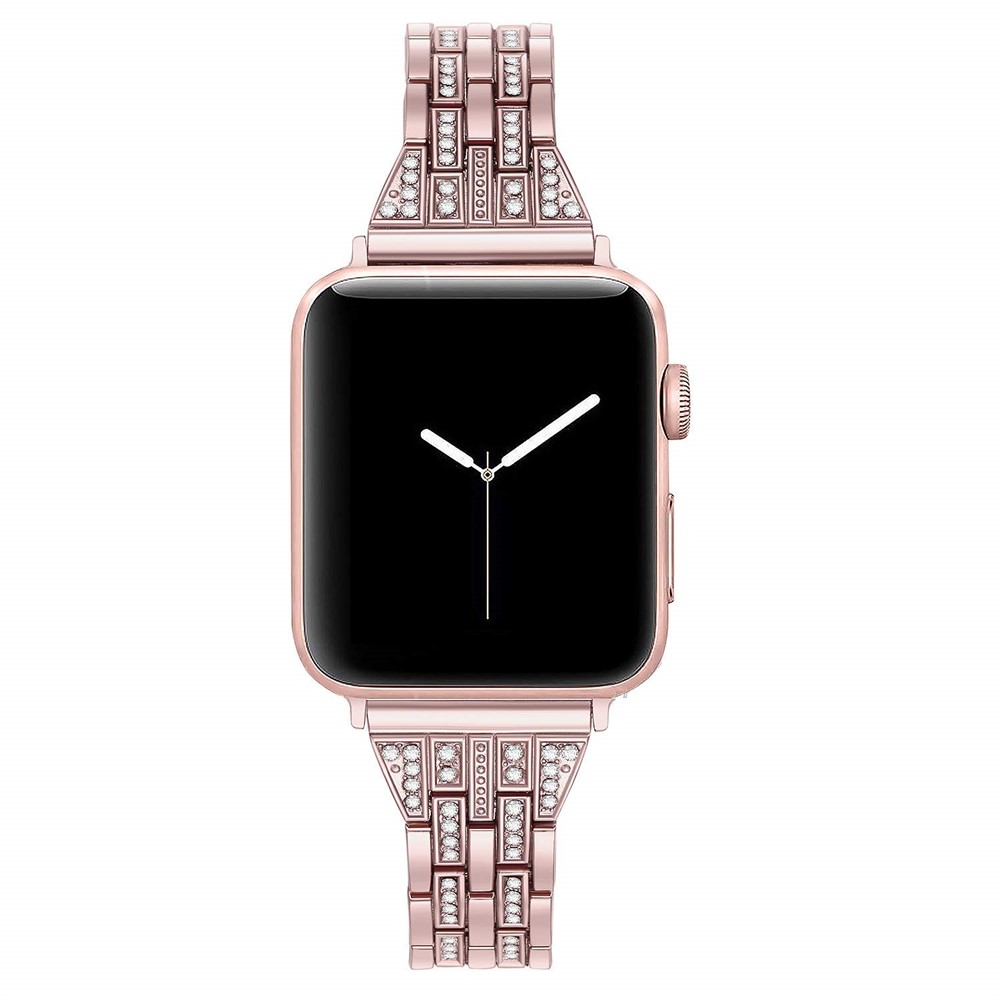 Stylish Double-row Rhinestone Decor Stainless Steel Watch Band Replacement for Apple Watch Series 5 4 44mm / Series 3 / 2 / 1 42mm - Rose Gold-2