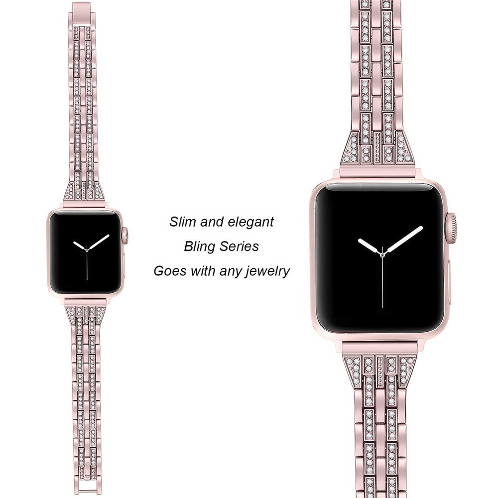 Stylish Double-row Rhinestone Decor Stainless Steel Watch Band Replacement for Apple Watch Series 5 4 44mm / Series 3 / 2 / 1 42mm - Rose Gold-3