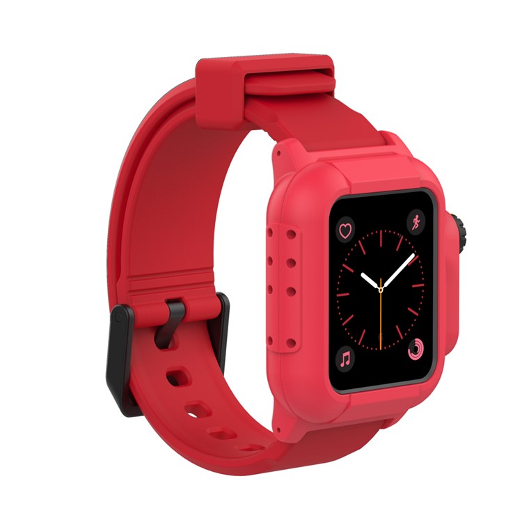 Soft Silicone Watch Sport Band + Watch Cover for Apple Watch Series 3 / 2 / 1 42mm - Red-2