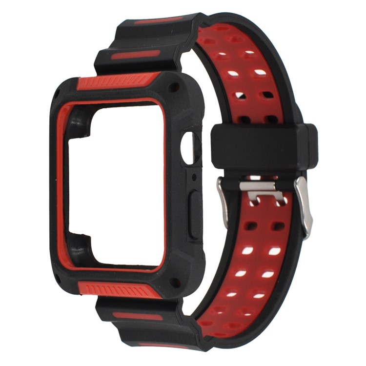 

XINCUCO Bi-color Soft Silicone Watch Band + Watch Frame for Apple Watch Series 4 44mm - Red