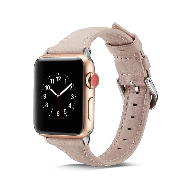 Faixa De Relógio Fina De Couro Genuíno Para Série De Relógio De Maçã 4 44 Milímetros / Série 3 / 2 / 1 42 Mm - Rosa-2