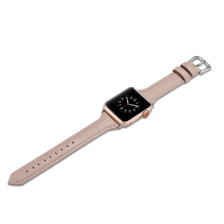 Faixa De Relógio Fina De Couro Genuíno Para Série De Relógio De Maçã 4 44 Milímetros / Série 3 / 2 / 1 42 Mm - Rosa-4