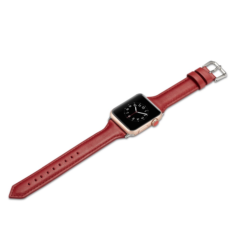 Substituição Fina Da Faixa De Relógio Do Couro Genuíno Para A Série 4 40mm Do Relógio Da Maçã / Série 3 / 2 / 1 38 Mm - Vermelho-5