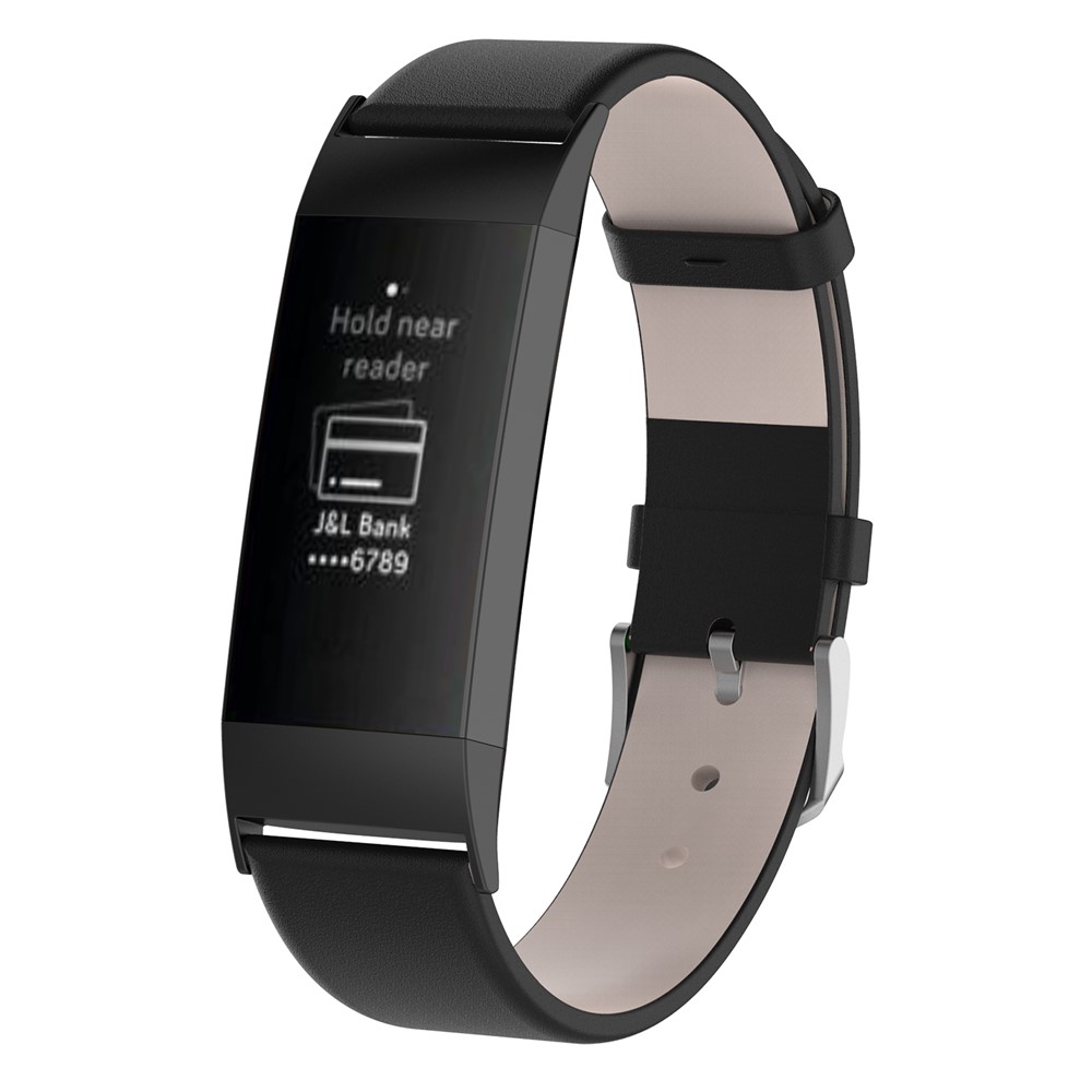 Für Fitbit Charge 3 Echtlederarmband Mit Edelstahlschnalle - Schwarz-3