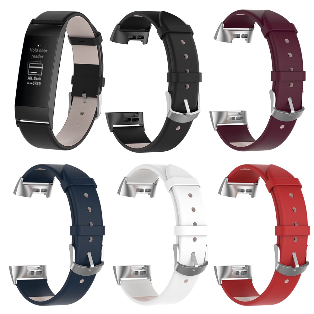 Für Fitbit Charge 3 Echtlederarmband Mit Edelstahlschnalle - Schwarz-5