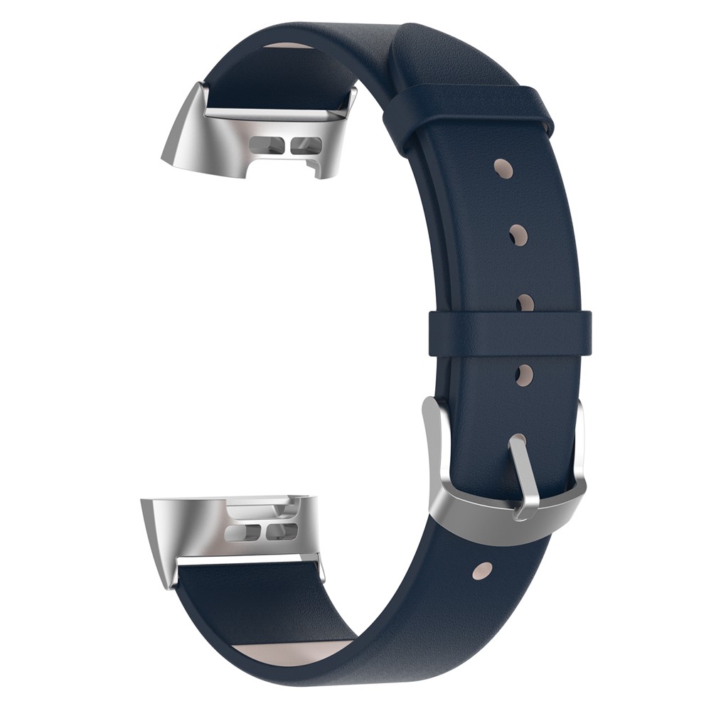 Per Cinturino Da Polso In Vera Pelle 3 Fitbit Charge Con Fibbia In Acciaio Inossidabile - Blu Scuro-1