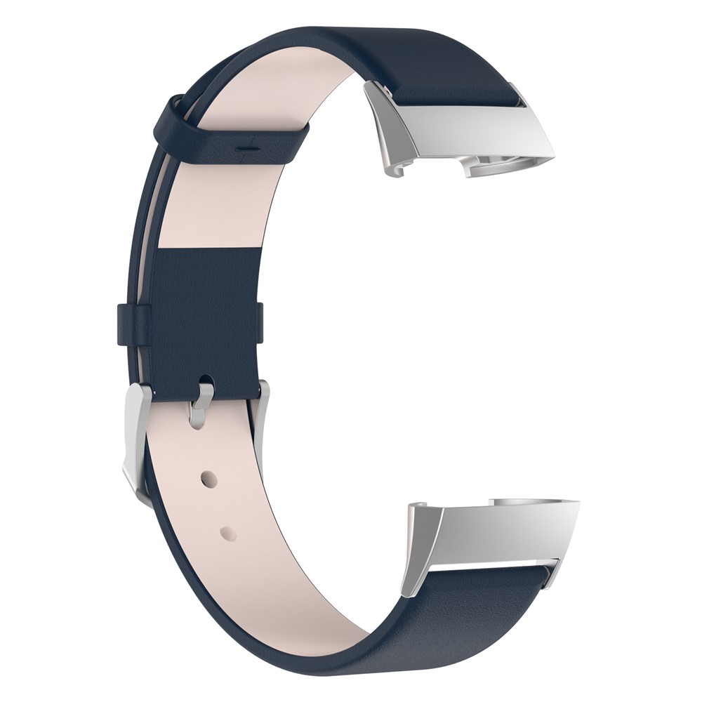 Per Cinturino Da Polso In Vera Pelle 3 Fitbit Charge Con Fibbia In Acciaio Inossidabile - Blu Scuro-2