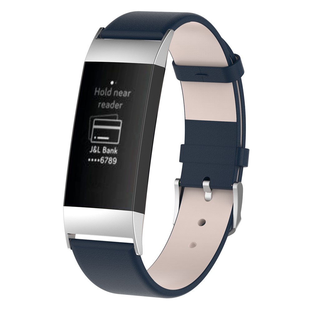 Per Cinturino Da Polso In Vera Pelle 3 Fitbit Charge Con Fibbia In Acciaio Inossidabile - Blu Scuro-3