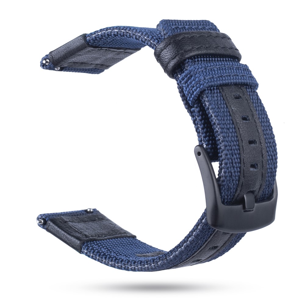 Nylon Universel 22mm + Bracelet En Cuir Véritable Pour Samsung Galaxy Watch 46mm Etc. - Bleu-3
