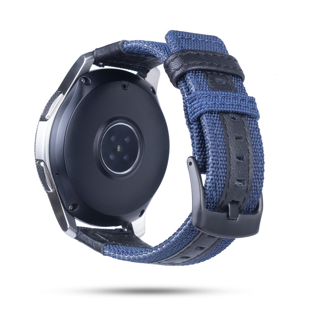 Nylon Universel 22mm + Bracelet En Cuir Véritable Pour Samsung Galaxy Watch 46mm Etc. - Bleu-5