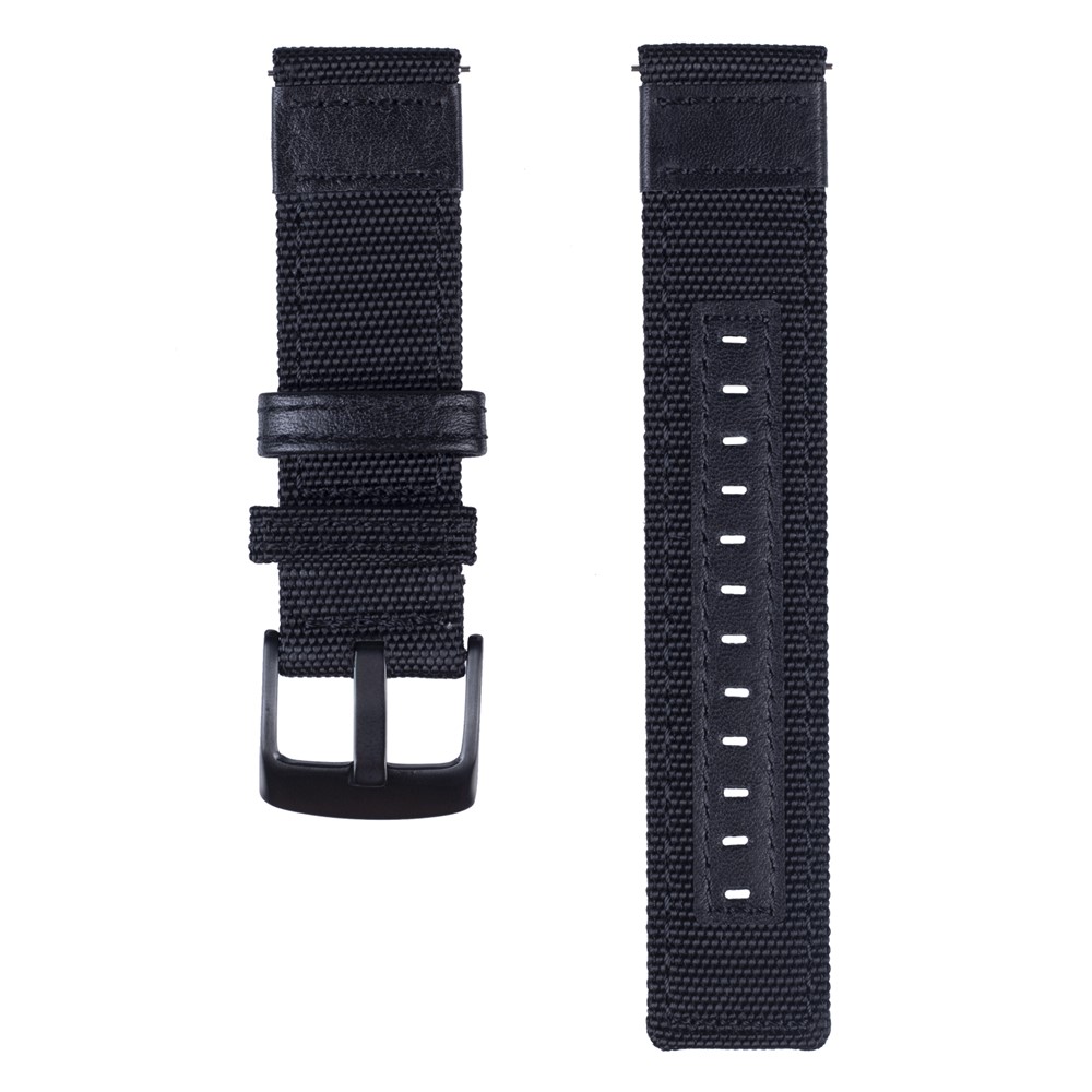 Cinturino Universale Di Ricambio 20mm In Nylon + Vera Pelle Per Samsung Galaxy Watch 42mm, Ecc. - Nero-1