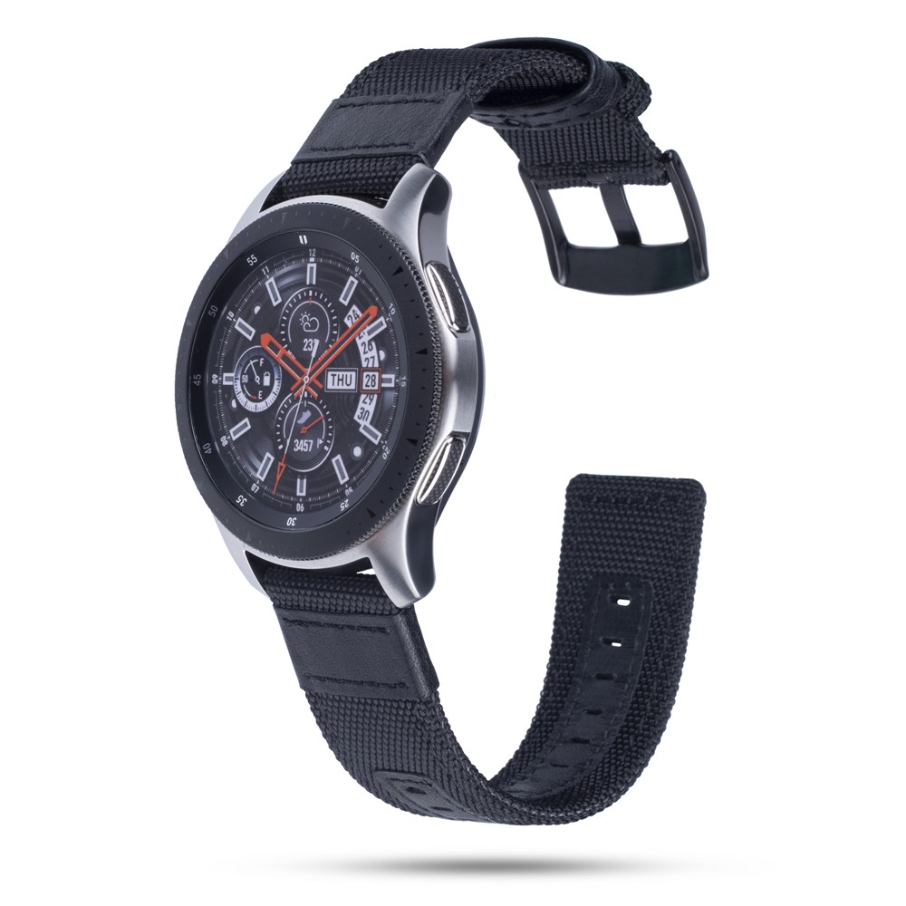 Cinturino Universale Di Ricambio 20mm In Nylon + Vera Pelle Per Samsung Galaxy Watch 42mm, Ecc. - Nero-2