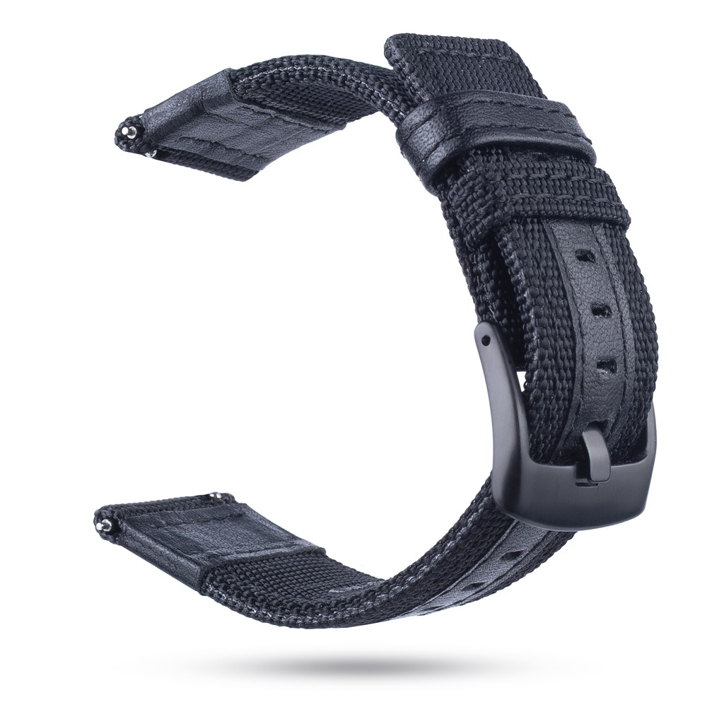 Cinturino Universale Di Ricambio 20mm In Nylon + Vera Pelle Per Samsung Galaxy Watch 42mm, Ecc. - Nero-3