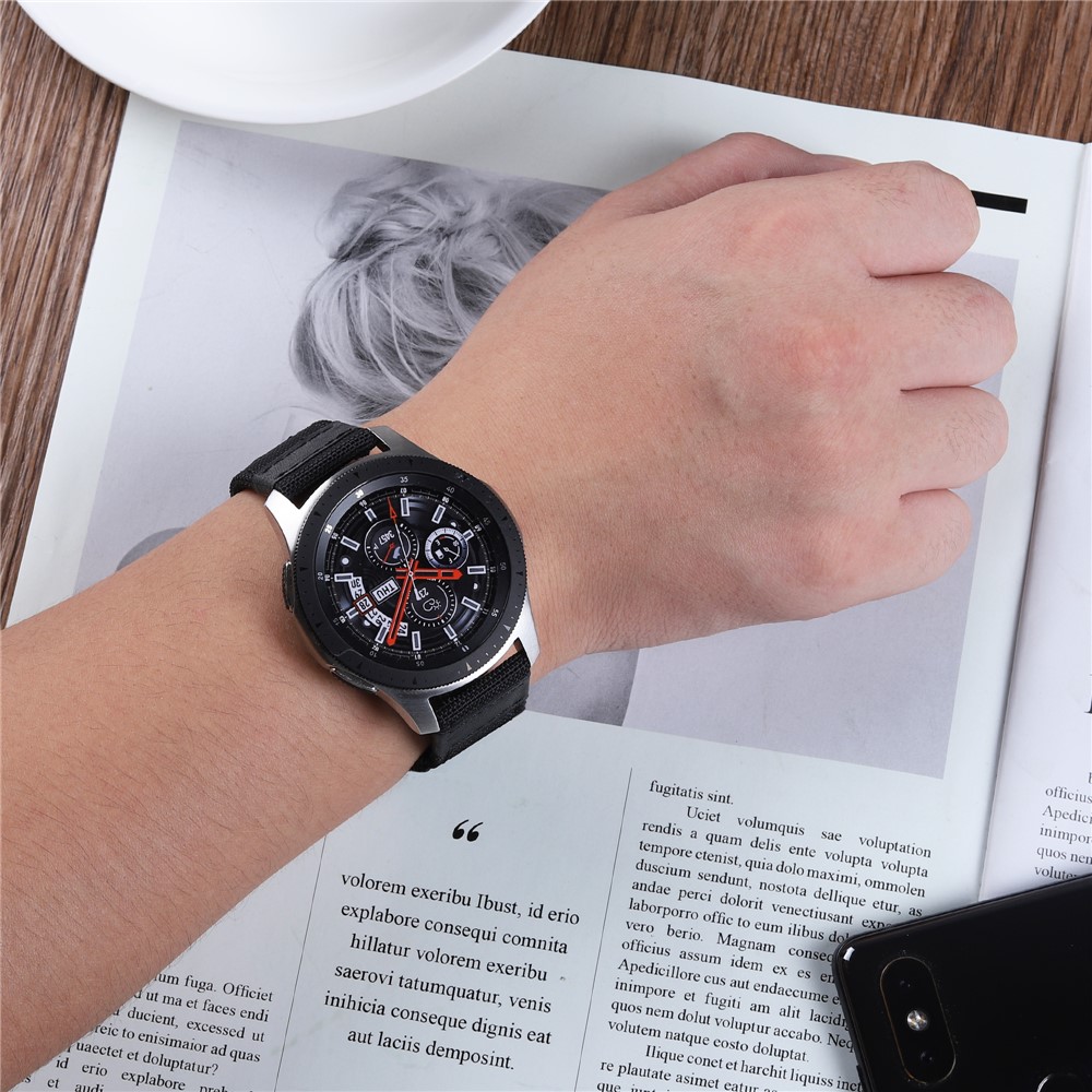 Cinturino Universale Di Ricambio 20mm In Nylon + Vera Pelle Per Samsung Galaxy Watch 42mm, Ecc. - Nero-4