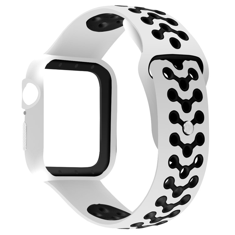 Two Tone Soft Silicone Watch Strap with Anti-aging Frame for Apple Watch Series 4 44mm - White / Black-1