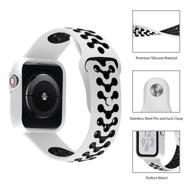 Two Tone Soft Silicone Watch Strap with Anti-aging Frame for Apple Watch Series 4 44mm - White / Black-4