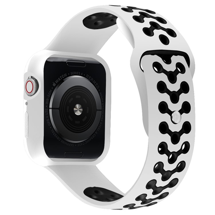 Two Tone Soft Silicone Watch Strap Com Estrutura Antienvelhecimento Para a Série Apple Watch 4 40mm - Branco / Preto-2