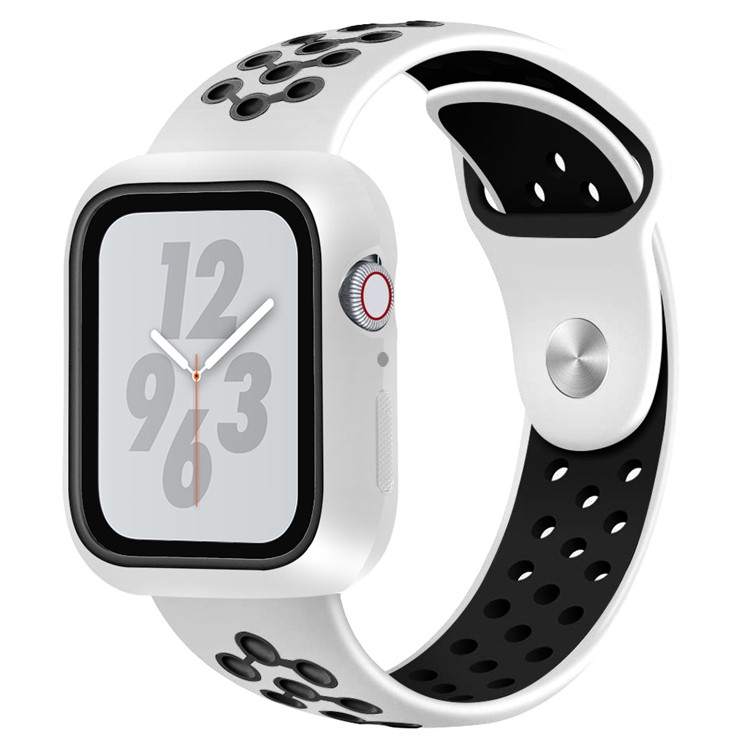 Two Tone Soft Silicone Watch Strap Com Estrutura Antienvelhecimento Para a Série Apple Watch 4 40mm - Branco / Preto