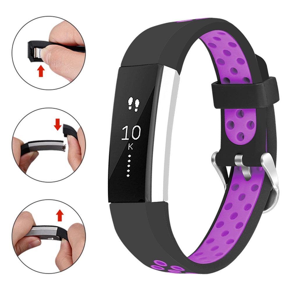 Flexibles Silikonarmband Mit Zwei Tonpunkten Für Fitbit Alta HR - Größe: S / Schwarz + Lila-1