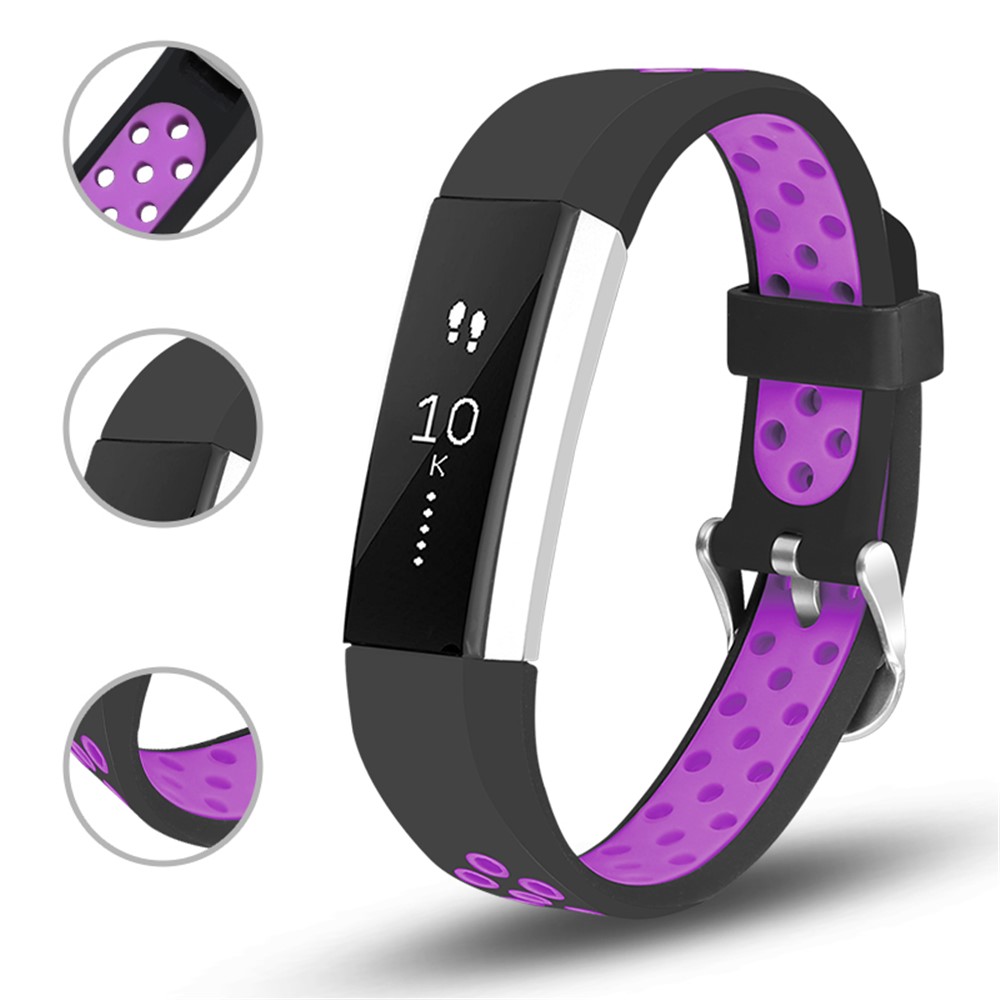 Flexibles Silikonarmband Mit Zwei Tonpunkten Für Fitbit Alta HR - Größe: S / Schwarz + Lila-2