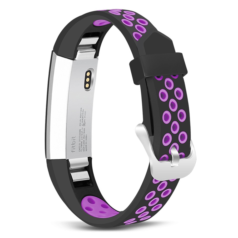 Flexibles Silikonarmband Mit Zwei Tonpunkten Für Fitbit Alta HR - Größe: S / Schwarz + Lila-3