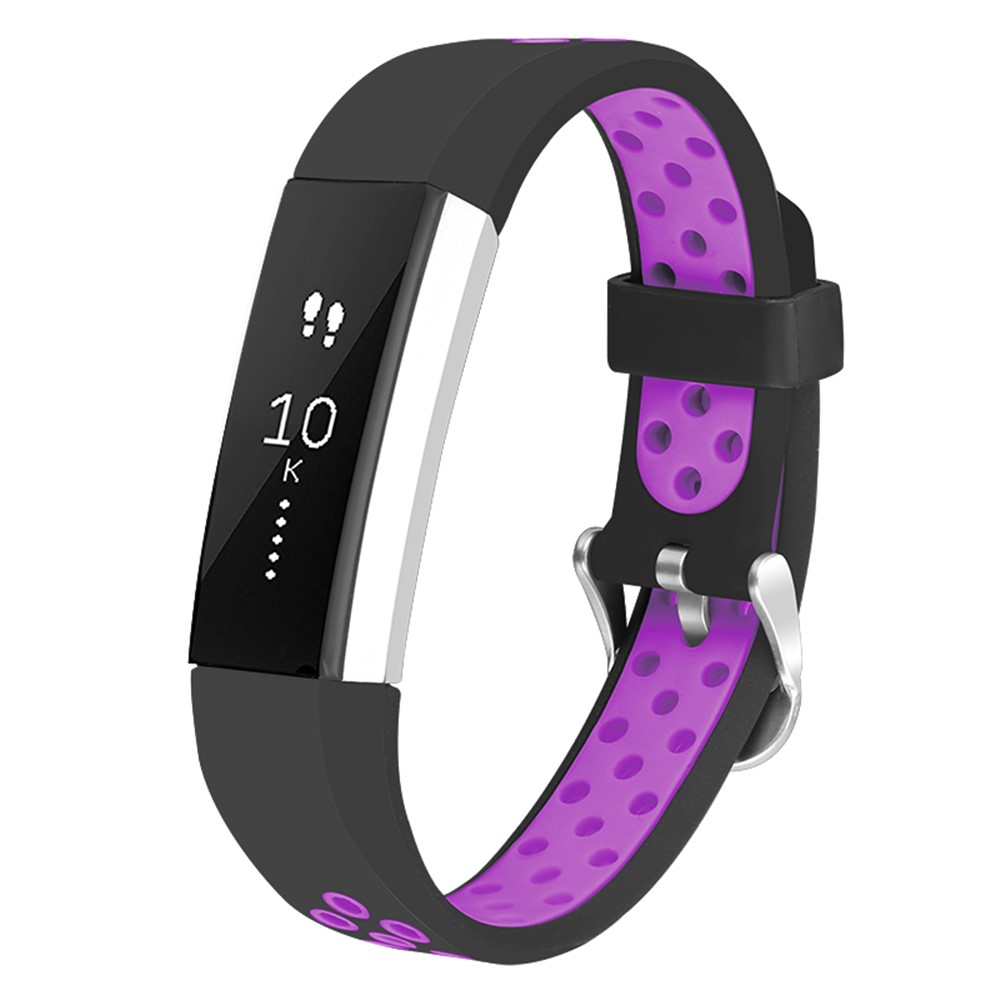 Flexibles Silikonarmband Mit Zwei Tonpunkten Für Fitbit Alta HR - Größe: S / Schwarz + Lila-4