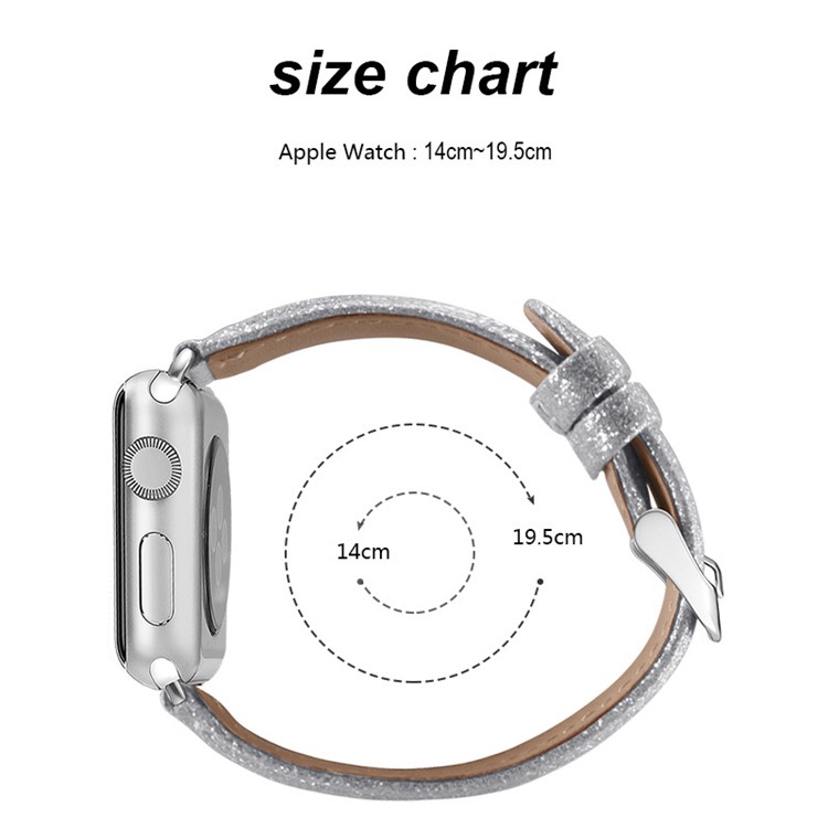 Glitter Powder PU Leather + Genuine Leather Watch Strap for Apple Watch Series 4 40mm, Series 3 / 2 / 1 38mm - Silver-3