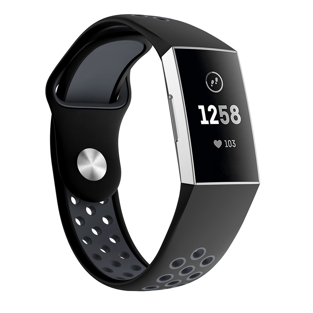Hollow Two-tone Soft Silicone Watch Strap for Fitbit Charge 3 - Size: L / Grey-3