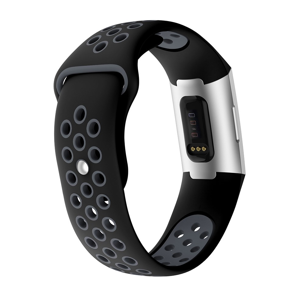 Hollow Two-tone Soft Silicone Watch Strap for Fitbit Charge 3 - Size: L / Grey-4