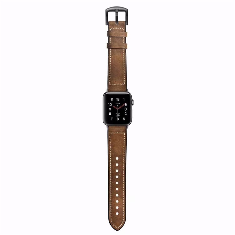 Cowhide Leather + Soft Silicone Watch Strap for Apple Watch Series 4 42mm, Series 3 / 2 / 1 38mm - Brown-6