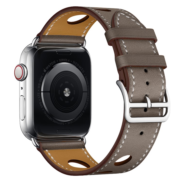 

Genuine Leather Three Holes Watch Strap for Apple Watch Series 5 4 44mm, Series 3 / 2 / 1 42mm - Grey, Apple Watch Series 5 44mm
