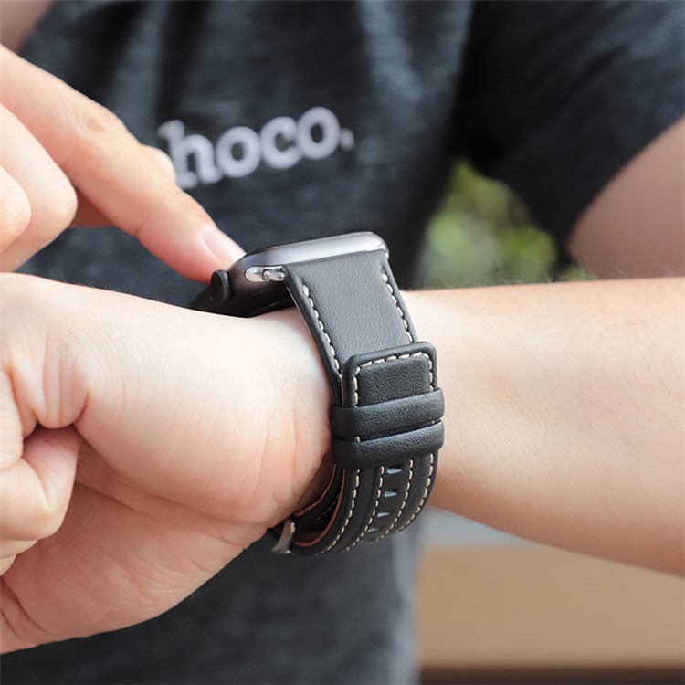 HOCO Wristband Genuine Leather Watch Band for Apple Watch Series 4 40mm Apple Watch Series 3 2 1 38mm - Black-2