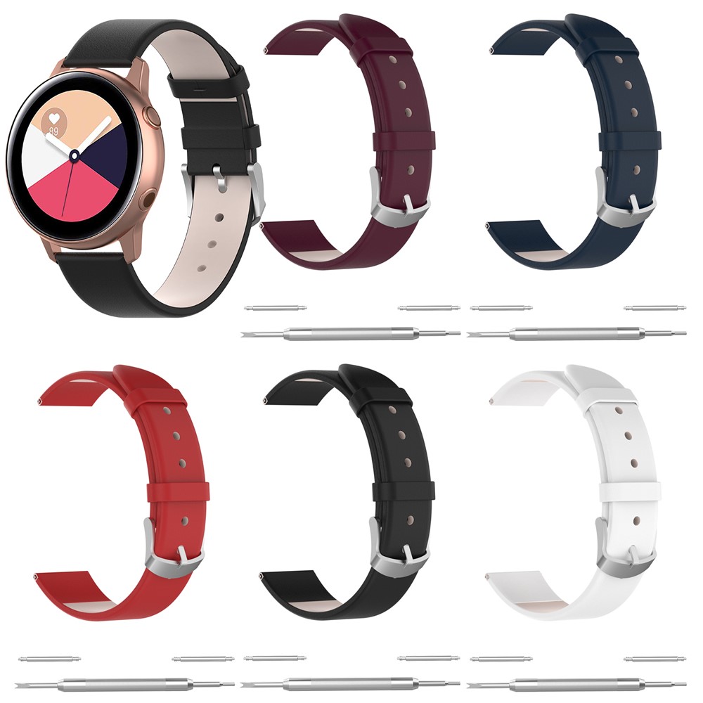 For Samsung Galaxy Watch Active PU Leather Watch Strap 20mm with Connector and Tool - Black-5