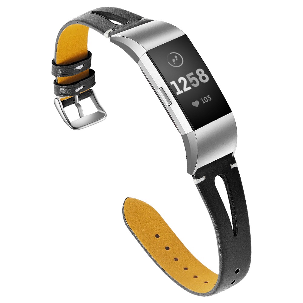 Hohles Armband Aus Echtem Rindsleder Für Fitbit Charge 2 - Schwarz-2