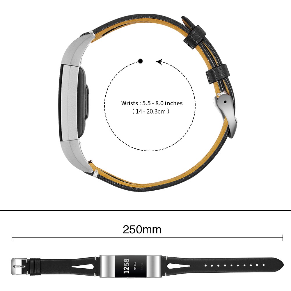 Hohles Armband Aus Echtem Rindsleder Für Fitbit Charge 2 - Schwarz-4