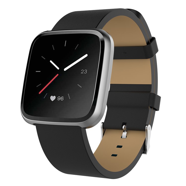 Top Layer Cowhide Leather Watch Strap for Fitbit Blaze / Versa Lite / Versa - Black-3