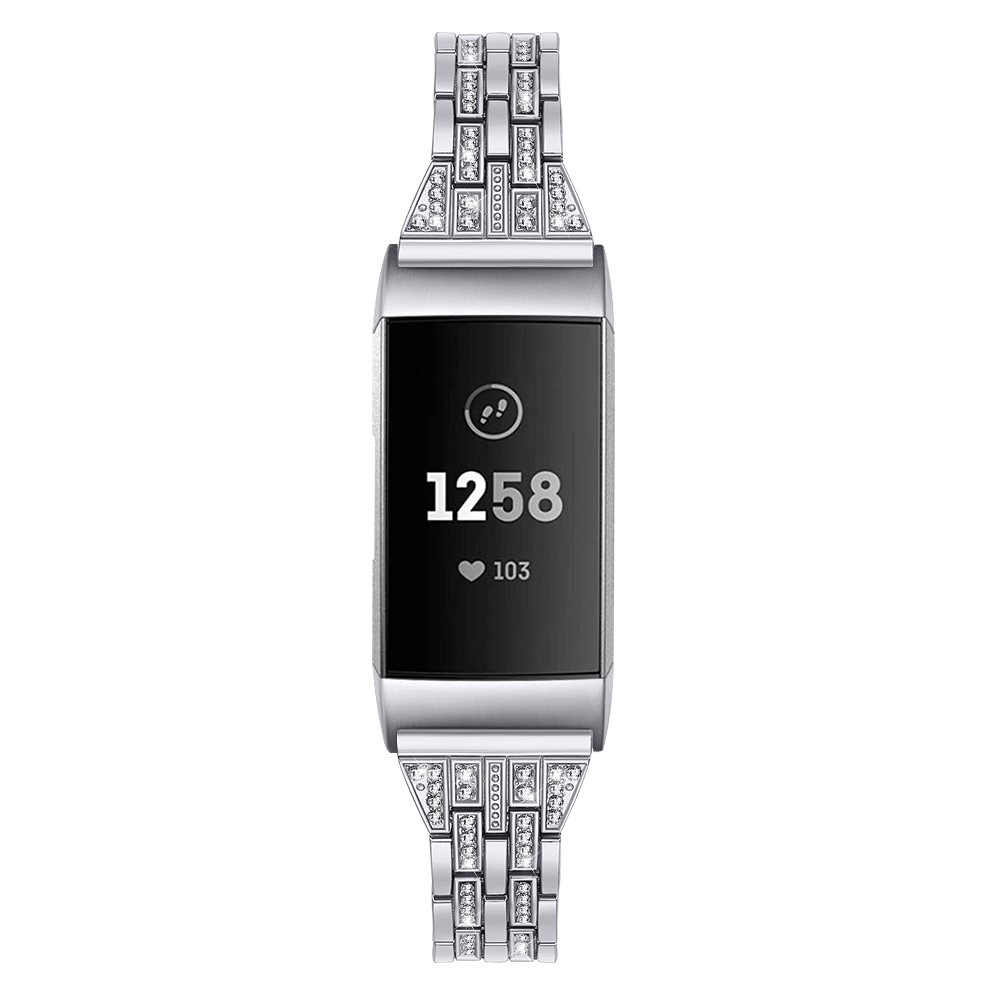 Dual Rows Rhinestone Decor Stainless Steel Watch Band for Fitbit Charge 3 - Silver-2