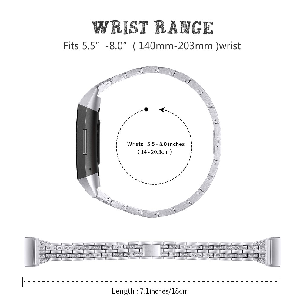 Dual Rows Rhinestone Decor Stainless Steel Watch Band for Fitbit Charge 3 - Silver-3