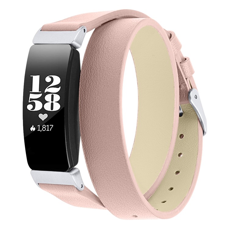 Reloj De Pulsera De Cuero Genuino Para Fitbit Inspire Hr / Fitbit Inspire - Hebilla Rosa / Plata-2