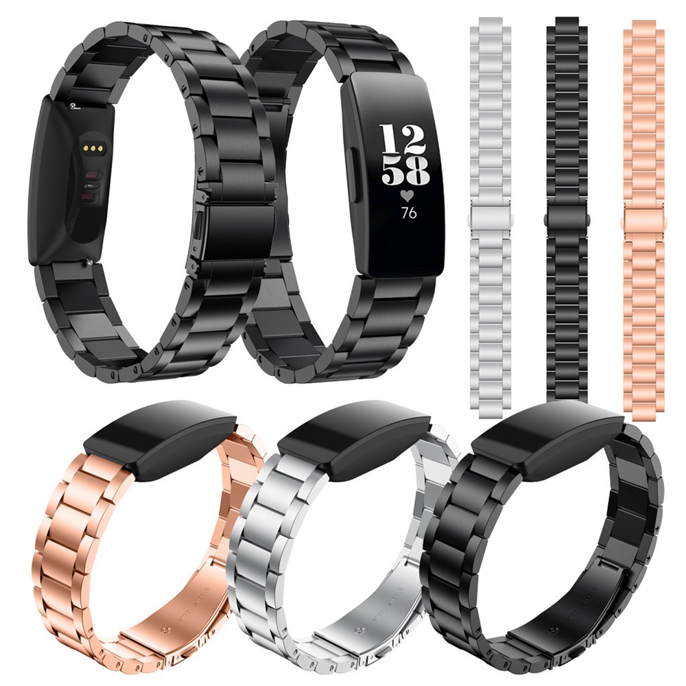 Three Beads Stainless Steel Watch Strap with Folding Clasp for Fitbit Inspire / Inspire HR - Black-4