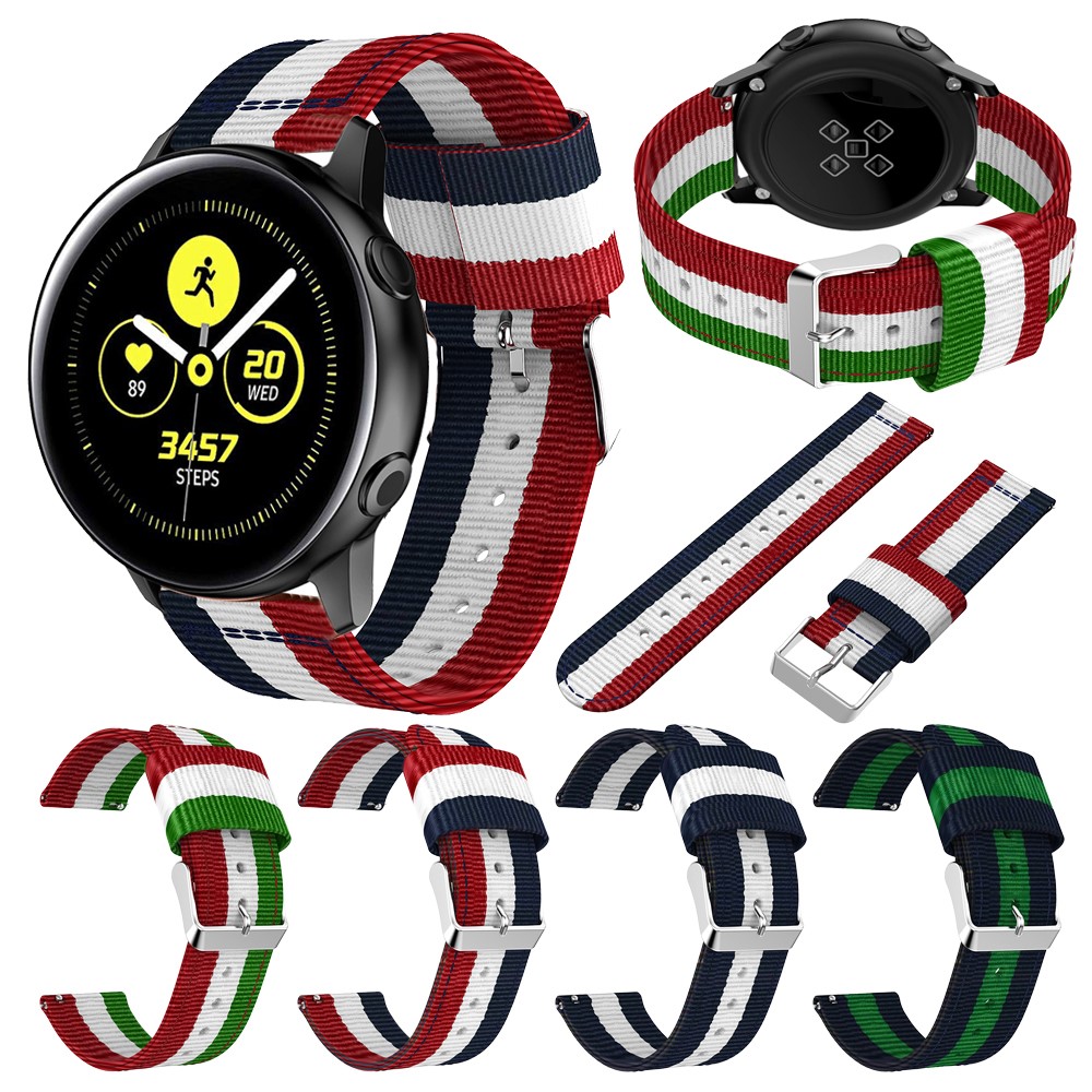 20mm Classic Buckle Nylon Watch Strap for Samsung Galaxy Watch Active SM-R500 - Red / White / Blue-5