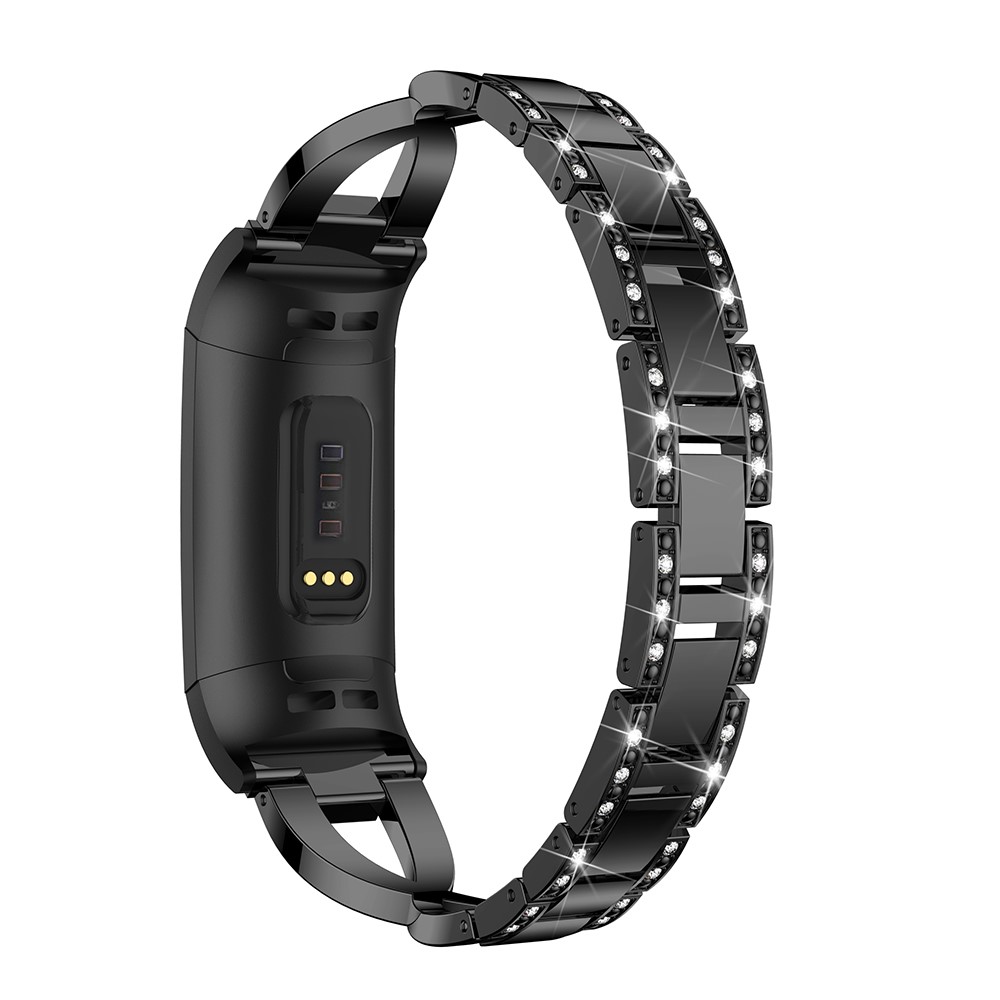 X-shape Rhinestone Decoration Aluminum Alloy Watch Band for Fitbit Charge 3 - Black-3