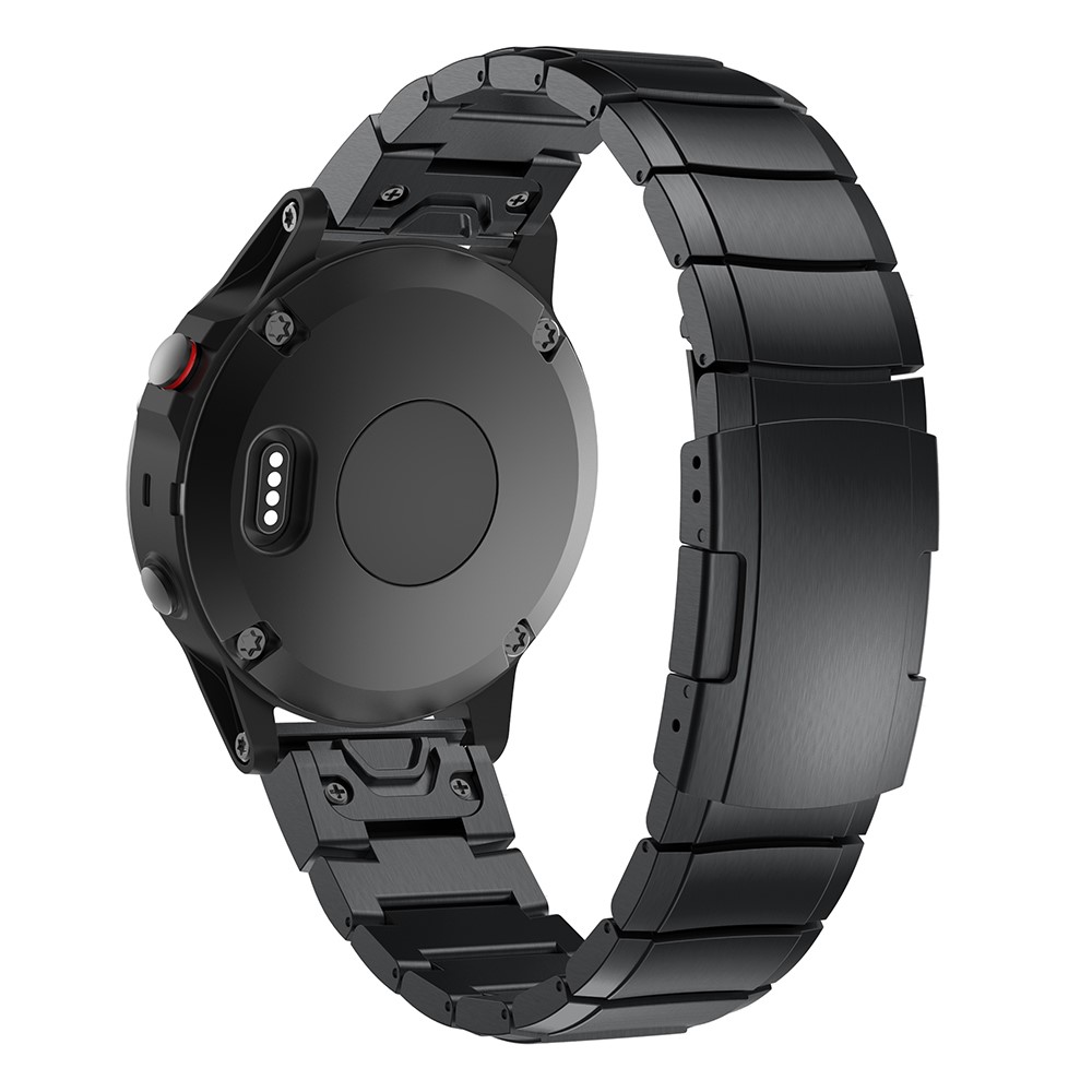 Stainless Steel Bracelet Link Chain Watch Band with Quick Fit Push Buckle for Garmin Fenix 5 195mm - Black-2