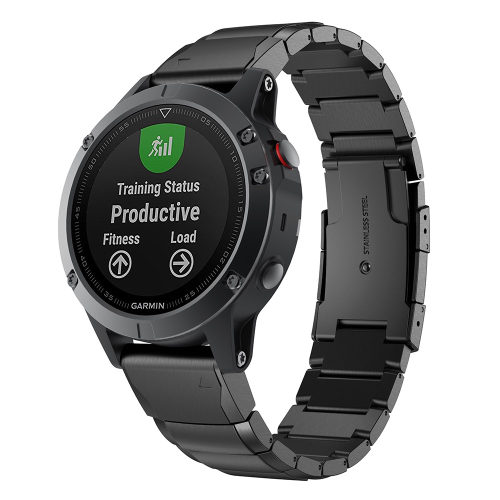 Stainless Steel Bracelet Link Chain Watch Band with Quick Fit Push Buckle for Garmin Fenix 5 195mm - Black-4