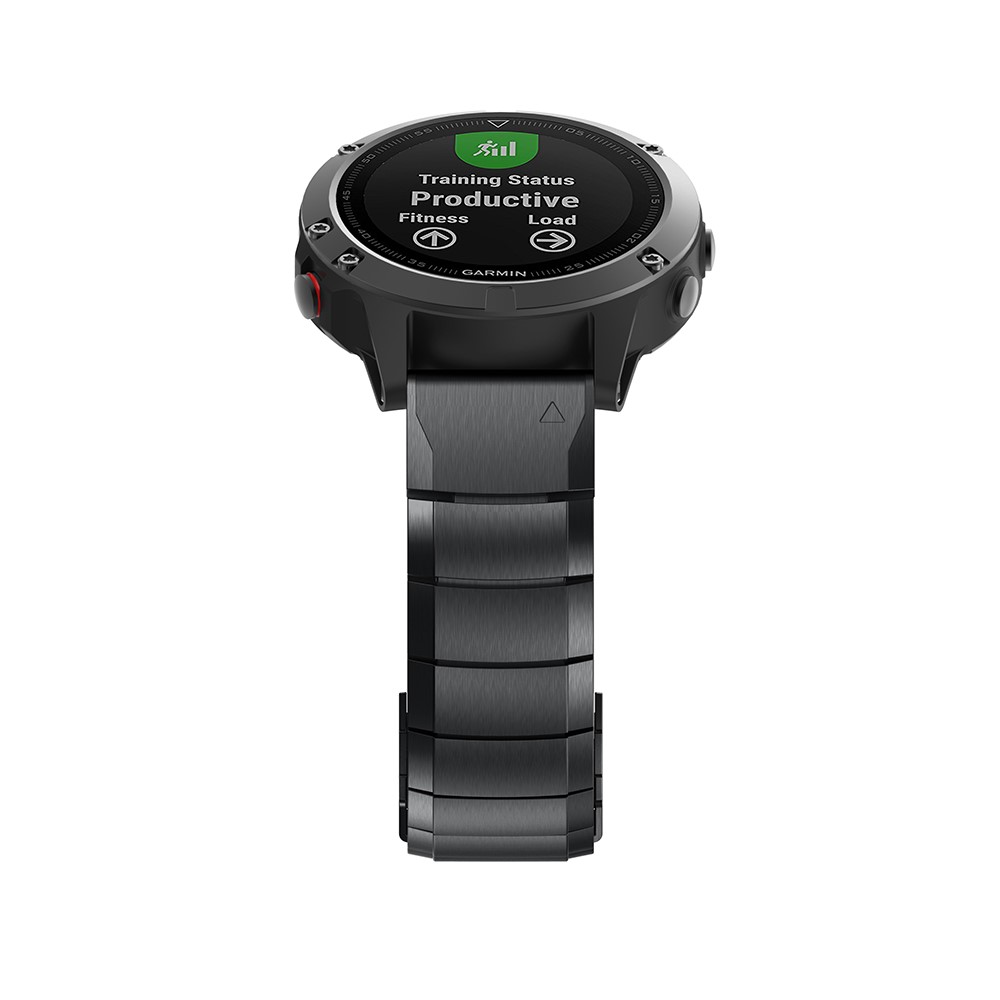 Stainless Steel Bracelet Link Chain Watch Band with Quick Fit Push Buckle for Garmin Fenix 5 195mm - Black-5