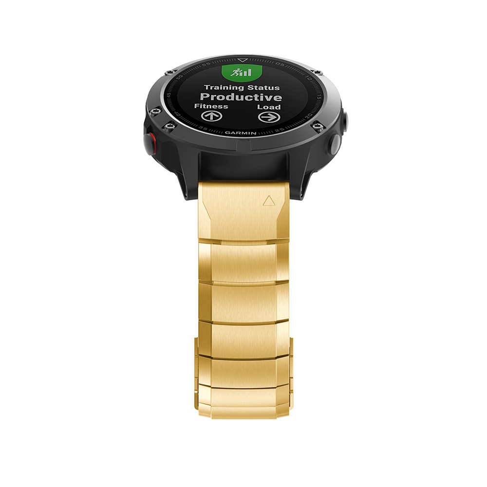 Banda de Reloj de la Cadena de Enlace de Pulsera de Acero Inoxidable Con Hebilla de Empuje de Ajuste Rápido Para Garmin Fenix ​​5 195 mm - Oro